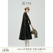 EIN言法式文藝玉蘭花十字繡小立領(lǐng)高腰分割碎褶連衣裙秋新款 石墨黑 M