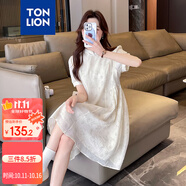 唐獅2025夏女圓領(lǐng)中國(guó)風(fēng)短袖連衣裙