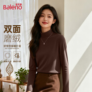 班尼路（Baleno）米色半高領(lǐng)加絨打底衫女2025新款內搭德絨長(cháng)袖t恤女裝上衣秋冬季