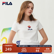 FILA 斐樂(lè )女裝官方女士短袖T恤夏季休閑運動(dòng)內搭t恤運動(dòng)上衣 標準白-F51W328152FWT M （165/84A/M）