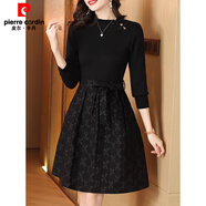 皮爾卡丹（pierre cardin）黑色氣質(zhì)蓬蓬短裙女2025新款春秋冬長(cháng)袖連衣裙假兩件 黑色 3XL 【135-145斤】