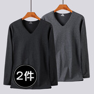 南極人雙面德絨保暖內衣長(cháng)袖V領(lǐng)t恤男加絨加厚秋冬季發(fā)熱無(wú)痕打底衫 黑色+深灰色 4XL 85-95kg
