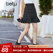 betu百圖女裝高腰顯瘦碎花雪紡半身裙小魚尾a字短裙裙子女2202T48 黑色 M