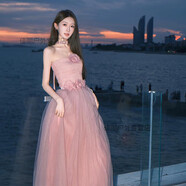 梓嘉福粉色甜美抹胸裙生日晚宴晚禮服輕奢小眾收腰連衣裙女夏季氣質(zhì)長(cháng)裙 圖片色 S