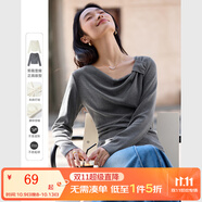 梵希蔓復(fù)古設(shè)計(jì)感打結(jié)領(lǐng)長(zhǎng)袖T恤女2025年春季新款修身顯瘦打底衫 M9888 灰色 M