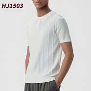 hj1503男裝輕奢條紋肌理感針織衫polo男新款休閑短袖t恤男士短袖上衣 白色 M