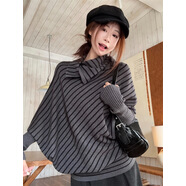 序箏冬韓版復古條紋蝙蝠袖高領(lǐng)毛衣安迪絨針織衫長(cháng)袖上衣秋冬 灰色條紋 均碼