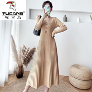 啄木鳥(niǎo)羊·毛絨連衣裙2025新款秋冬收腰打底長(cháng)袖中長(cháng)款毛衣裙過(guò)膝抖音女 卡其色 M 95-110斤