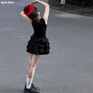 憤怒的小鳥(niǎo)法式女童連衣裙夏季無(wú)袖小個(gè)子獨特裙黑色氣質(zhì)蛋糕裙 黑色 110   建議110CM左右
