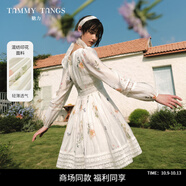 糖力商場(chǎng)同款  2025長(zhǎng)袖收腰蕾絲拼接混紡印花連衣裙女 橘粉印花色 M (建議105-120斤）