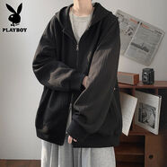 花花公子（PLAYBOY）花花公子連帽開衫衛(wèi)衣男士秋季新款美式潮流提花寬松外套男春 5037黑色 M
