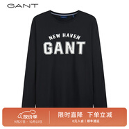 GANT【情侶同款】甘特春季純棉字母印花男士寬松經典圓領長袖T恤 5黑色 L