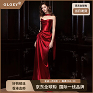 OLOEY國際一線奢侈高檔品牌敬酒服新娘法式高級感酒紅色抹胸晨袍女訂婚 酒紅色 S