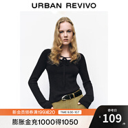 UR秋冬新款女裝慵懶風(fēng)氛圍感修身系帶針織衫UYY940026 黑色 M