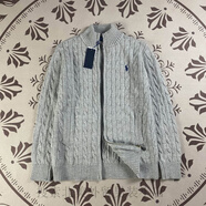 PAUL POLO美國保羅小馬標刺繡開(kāi)衫立領(lǐng)麻花毛衣男女秋冬寬松休閑針織衫 灰色 實(shí)拍刺繡針織外套 M 【建議100-120斤】