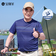寶財(cái)羊【涼感冰絲】中老年男士夏季簡(jiǎn)約圓領(lǐng)t恤上衣爸爸裝體恤 藏青色 S 165【適合95斤-115斤】
