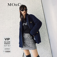 MO&Co.小香風(fēng)西裝權(quán)力外套羊毛混紡休閑西裝夾克外套女呢子外套 藍(lán)黑色-第2批 S 160