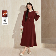 藍語(yǔ)氣質(zhì)木耳邊設計假兩件連衣裙磨毛保暖收腰裙子25冬季新款 紅色 現貨 3XL 【建議160-180斤】