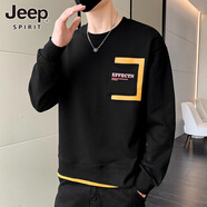 JEEP  SPIRIT吉普男士長(cháng)袖T恤春秋季款重磅提花圓領(lǐng)休閑男裝打底衫衛衣上衣服 2218黑色【單件裝】 M