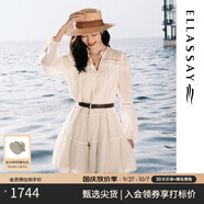 歌力思（ELLASSAY）【張婧儀同款】初戀小白裙新款100%桑蠶絲法式鏤空真絲連衣裙 純凈白 L