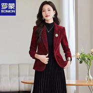 羅蒙（ROMON）高級感燈芯絨小西裝外套女2026秋季新款修身顯瘦一?？蹥赓|(zhì)小西服 深紅色 L 100-110斤