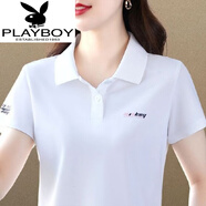 花花公子（PLAYBOY）品質(zhì)翻領(lǐng)好棉短袖t恤女夏季新款polo.衫中年休閑上衣大尺 【啄木鳥(niǎo)】YB-A31白色 M 【建議100斤】