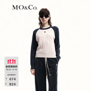 MO&Co.毛衣針織衫綿羊毛山羊絨復(fù)古麻花絞花撞色插肩袖紅色摩安珂 冰粉色 L 170