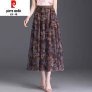 皮爾卡丹復(fù)古印花網(wǎng)紗半身裙女夏季2025新款高腰垂感a字裙中長裙大擺裙子 咖色腰果 均碼 體重90~145斤