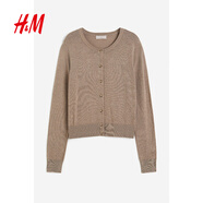 H&M【徐若晗同款】女裝毛針織衫秋慵懶短款打底衫m(xù)iu系薄開衫0579541 混深米色 M 165/96