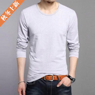 森馬（senma）旗營(yíng)店男士長(cháng)袖T恤雞心V領(lǐng)打底衫桃尖領(lǐng)上衣純色秋衣寬松汗衫百搭 長(cháng)袖圓領(lǐng)淺灰 M 【建議90-105斤】