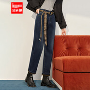 IEF/愛(ài)依服褲子2025冬季新款韓版時(shí)尚通勤氣質(zhì)加絨保暖牛仔哈倫褲 牛仔深藍 M