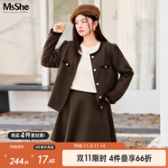 MsShe大碼女裝2025冬裝氣質(zhì)小香風(fēng)磨毛短外套遮胯A字短裙套裝 【上衣+裙子】套裝拿鐵色現(xiàn)貨 6XL