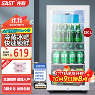 先科（SAST）冰吧冷藏柜 歐式恒溫紅酒柜酒店家用電冰箱迷你小型單門辦公室電競保鮮展示留樣茶葉飲料藥品柜 120升白 （全冷藏保鮮+藍光燈+帶鎖）