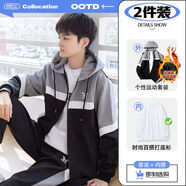 阿尼三青少年運動服套裝男春秋季2025新款大童初中學(xué)生潮流帥氣衛(wèi) 01色加絨白色T恤加絨三件套 XL