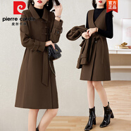 皮爾卡丹（pierre cardin）毛呢兩件裝連衣裙女2025冬裝新款洋氣復古加厚高級感套裝裙子外套 咖色 XL