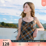 三彩【宋軼同款】2025秋款格紋網(wǎng)紗吊帶裙無袖連衣裙系帶長(zhǎng)裙M 磚紅色格紋 M 160/84A