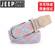 JEEP SPIRIT帆布腰帶女士新款網(wǎng)紅彈力編織裝飾牛仔褲復古寬松皮帶男 粉藍色 110cm