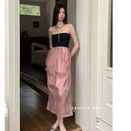 小紅書同款夏日多巴胺掐腰絕美小裙修身顯瘦裹胸阿爾忒彌拼接抹胸 圖片色 S