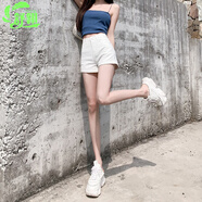 舒翎白色牛仔短褲女小清新小碼夏季新款高腰外穿翻邊網(wǎng)紅顯瘦a字熱褲 白色 S 80-90斤