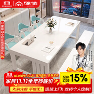 金沙公爵大書桌工作臺家用學(xué)習(xí)辦公桌客廳實木書桌白色鋼琴烤漆餐桌長條桌 2米桌+2張華為椅+2張1米沙發(fā)椅