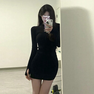 天啟世紀黑色性感辣妹純欲內搭長(cháng)袖連衣裙子女春裝2025新款氣質(zhì)收腰包臀裙 黑色【連身裙子/歐美裙子/高級感超好看連衣裙/長(cháng)包 S