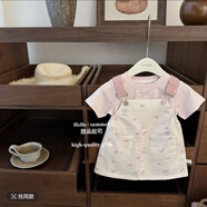 勤馳女小童夏季韓版套裝2025新款女寶寶洋氣時髦吊帶上衣裙褲兩件套潮 溫柔風(fēng)背帶裙套裝 80 cm