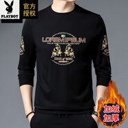 花花公子（PLAYBOY）品牌純棉長(zhǎng)袖t恤男加絨圓領(lǐng)保暖衛(wèi)衣男印花體恤打底衫秋冬中年男 03黑色【金?！?加絨 M 165