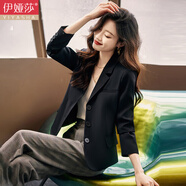 伊婭莎小西裝外套女士氣質(zhì)短款小個(gè)子正裝休閑修身顯瘦今年流行西服上衣 黑色常規【三?？邸?M 推薦90-105斤