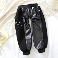 懇虎女童皮褲2025秋冬裝新款兒童加絨褲子男寶寶長(cháng)褲防水尿不濕罩褲 PU小皮褲熊貓黑眼-黑 185 XXL建議80-90高左右