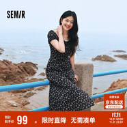 森馬（Semir）連衣裙女開(kāi)叉泡泡袖中長(cháng)裙夏方領(lǐng)雪紡碎花裙浪漫109324114014