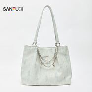 三?？姘驴畎蓍e通勤女包多巴胺大容量單肩包托特包458518 藍色牛仔鍍層 大