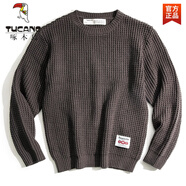 啄木鳥工裝美式復(fù)古圓領(lǐng)加厚粗毛線秋冬毛衣寬松針織衫男裝 咖啡色 L