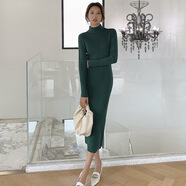 皮爾卡丹大·衣內搭連衣裙2025新款小個(gè)子黑色針織女秋冬季打底毛衣裙長(cháng)裙 綠色 M 95-105斤