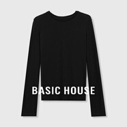 Basic House/百家好經(jīng)典圓領(lǐng)長(cháng)袖針織衫2025秋季修身顯瘦氣質(zhì)上衣 黑色 S